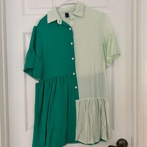 SHEIN Green and Light Green Button-Up Shirt